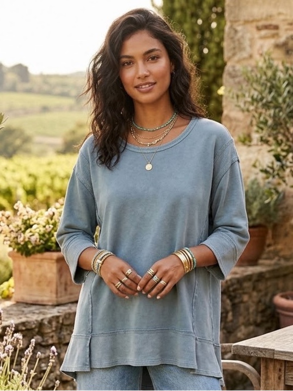 Easel Light Blue Relaxed Fit Lightweight Pullover Sweatshirt